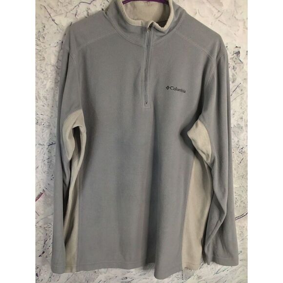 Columbia Large Mens Fleece Pullover Sweater Light Gray 1/3 Zip High/Mock Neck - Picture 3 of 12
